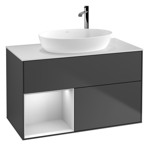 V&B Waschtisch-Unterschrank Finion 100cm, Abdeckplatte white matt, Regal White matt lacquer, Anthracite matt