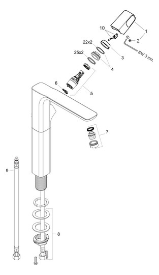 hansgrohe Waschtisch-Einhebelmischer 280 Axor Urquiola Ausladung 198mm, unverschließbare Ablaufgarnitur, chrom