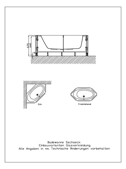 Hoesch Spezial-Untergestell Sechseck, 210 x 100 cm, für Badewanne