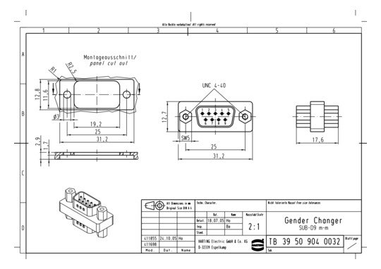 HART Gender Changer SUB-D9,  39509040032 