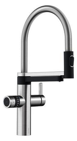 Blanco Spültisch-Einhebelmischer DRINK.SODA EVOL-S PRO HD, 5-in-1 Semi-Profi-Armatur, PVD steel