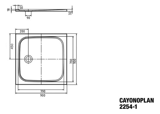 Kaldewei Duschwanne CAYONOPLAN 2254-1 90x90x1,8cm, weiß