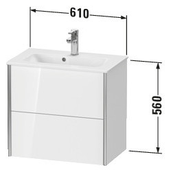 Duravit Waschtisch-Unterschrank XViu Compact 61 x 39 x 56 cm, Eiche natur, 2 Schubkästen, wandhängend, schwarz matt