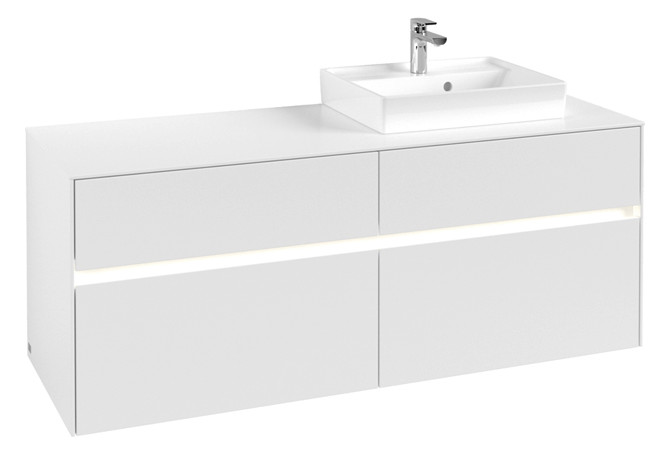 V&B Waschtischunterschrank Collaro 140x54,8x50cm, Waschtisch rechts, LED-Beleuchtung 10,4W, white matt