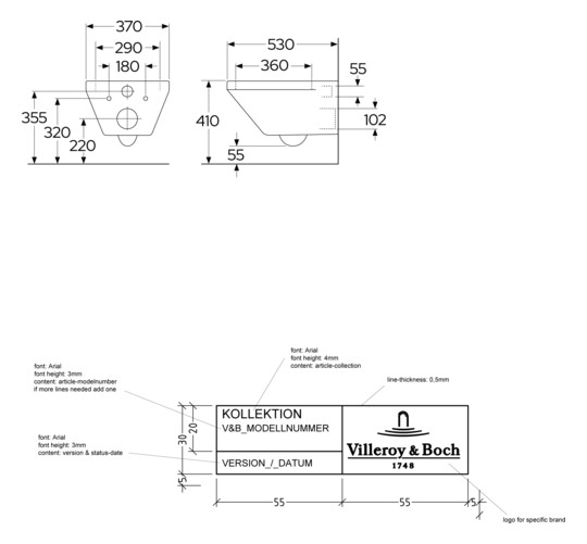 V&B Combi-Pack-Wand-Tiefspüler Architectura 37x53cm, oval, wandhängend, Abgang waagerecht, mit WC-Sitz, weiß