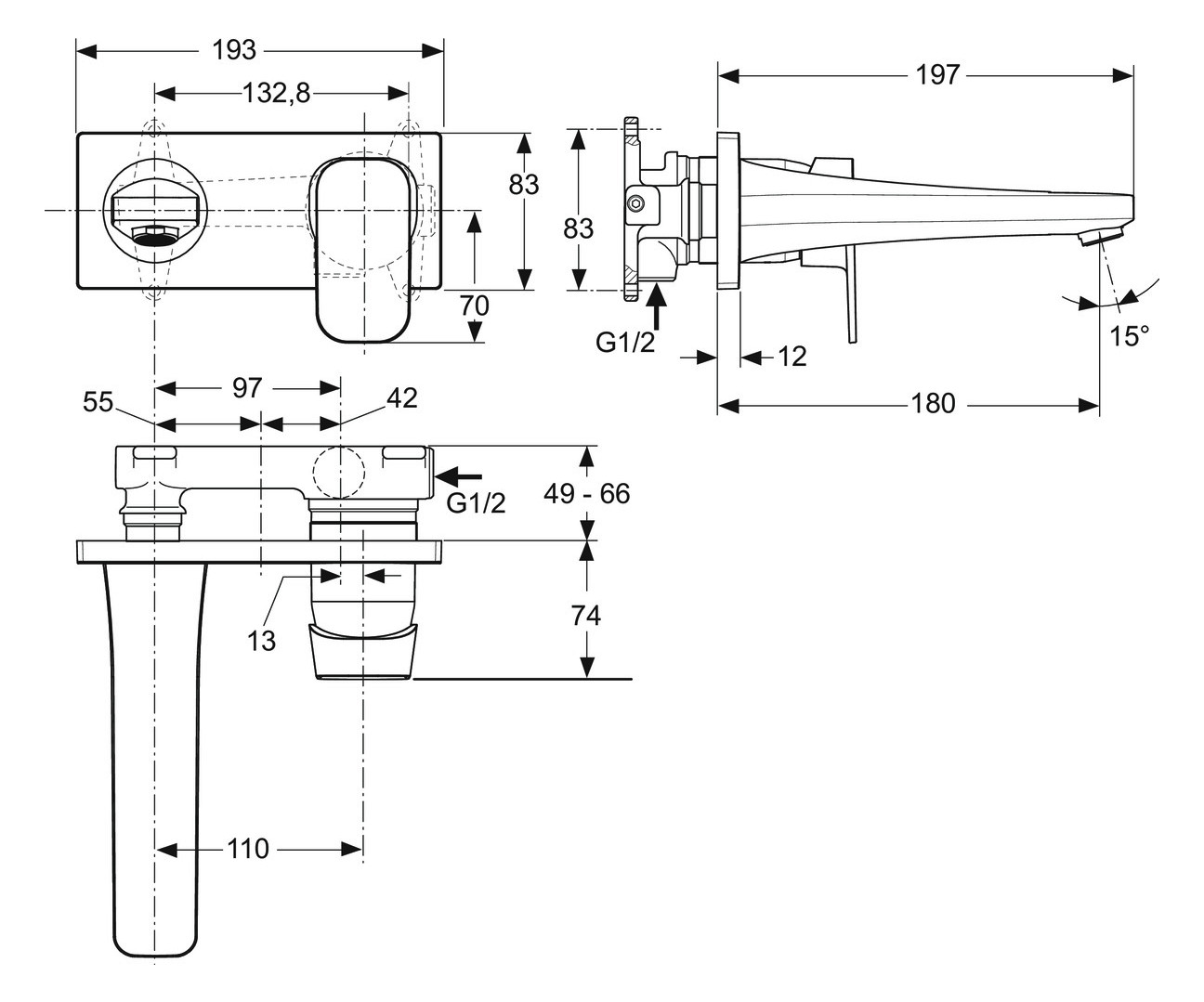 Ideal-Standard Fertigmontageset Tonic II Ausladung 180 mm, für UP-Waschtisch-Einhebelmischer, verchromt