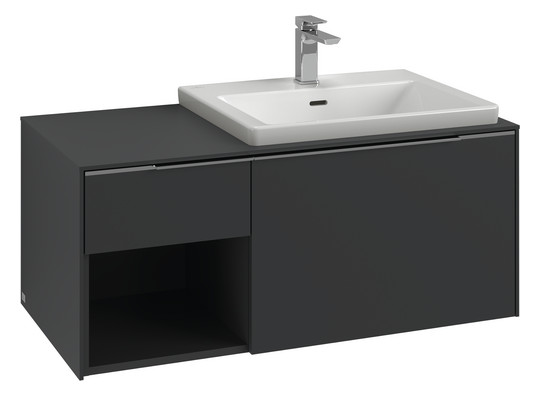 V&B Waschtisch-Unterschrank Becken rechts Subway 3.0 100,1x42,25x51,6cm, mit LED/Griff Volcano black, stone oak