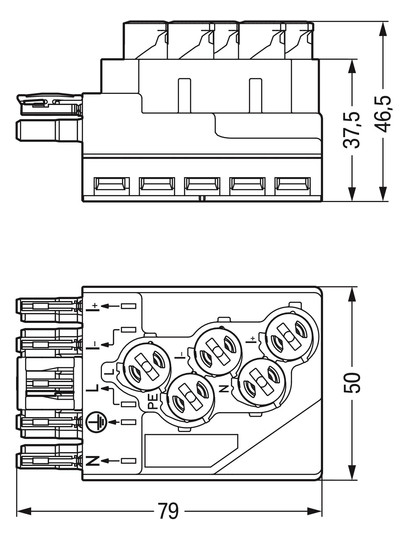 Flachleitungsadapter 5p 1,5-4qmm 400V 25A Abgriff hfr