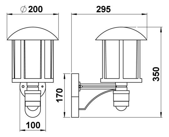 Sensorleuchte 75W HV ms IP44 E27 messing BWM Ø200x350mm