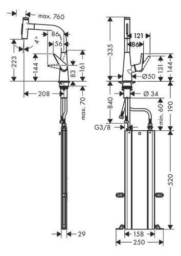 hansgrohe Spültisch-Einhebelmischer 220 Talis Select M51 mit Ausziehbrause, 2jet, sBox, Edelstahl-Optik