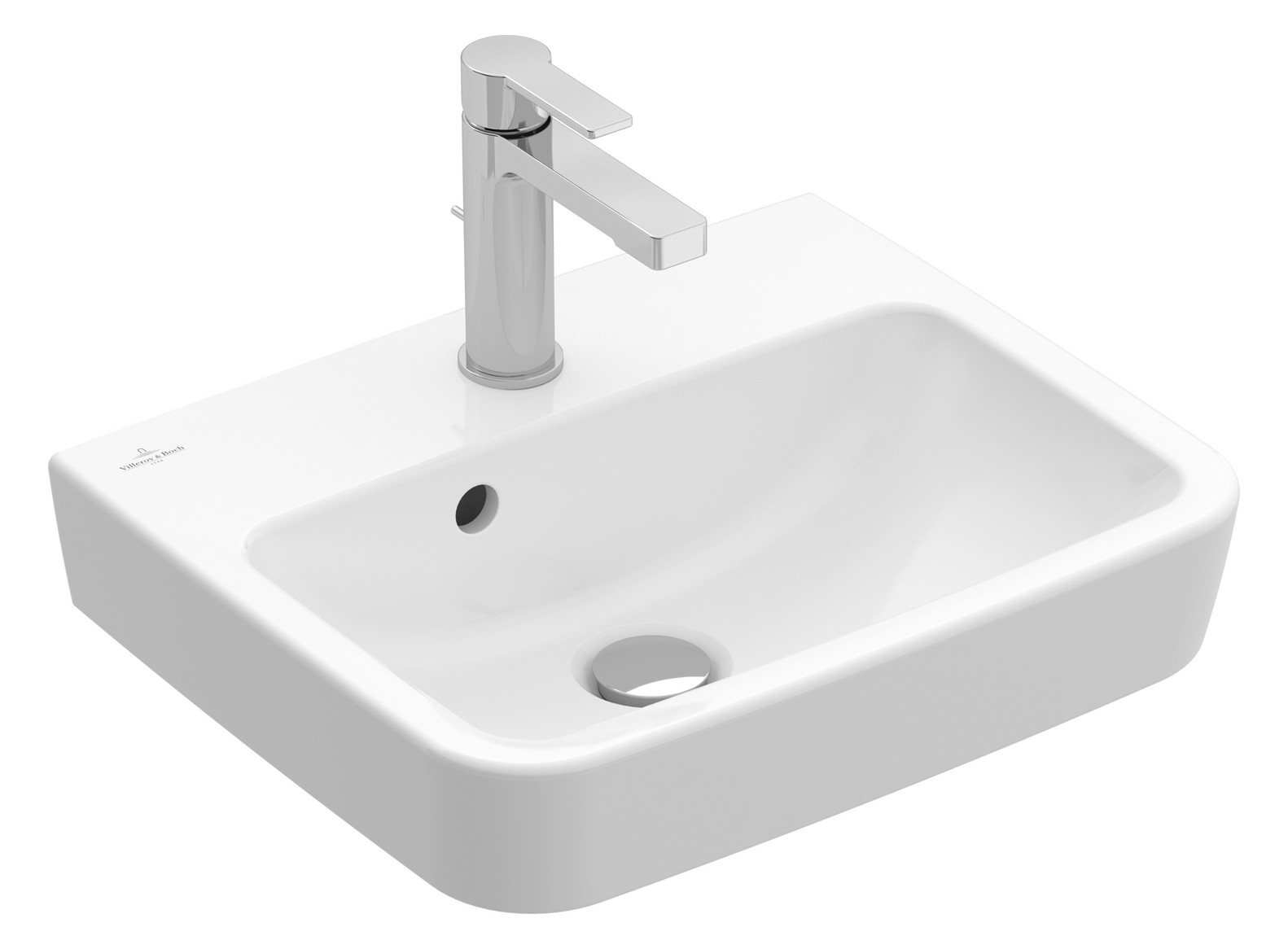 V&B Handwaschbecken O.Novo 50x37cm, eckig, mit Hahnloch, mit Überlauf, weiß AntiBac C-plus