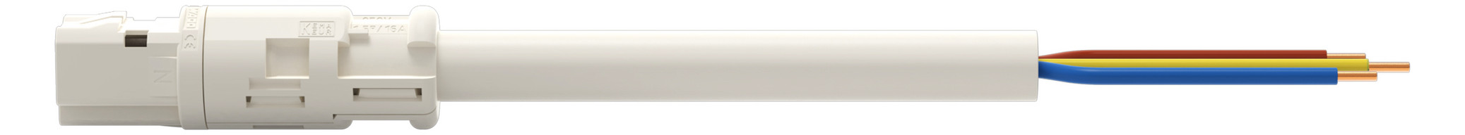 Systemverbindung 3p H05VV-F 1,5qmm ws L8000mm 3x1,5qmm Stecker fr.Ende 16A