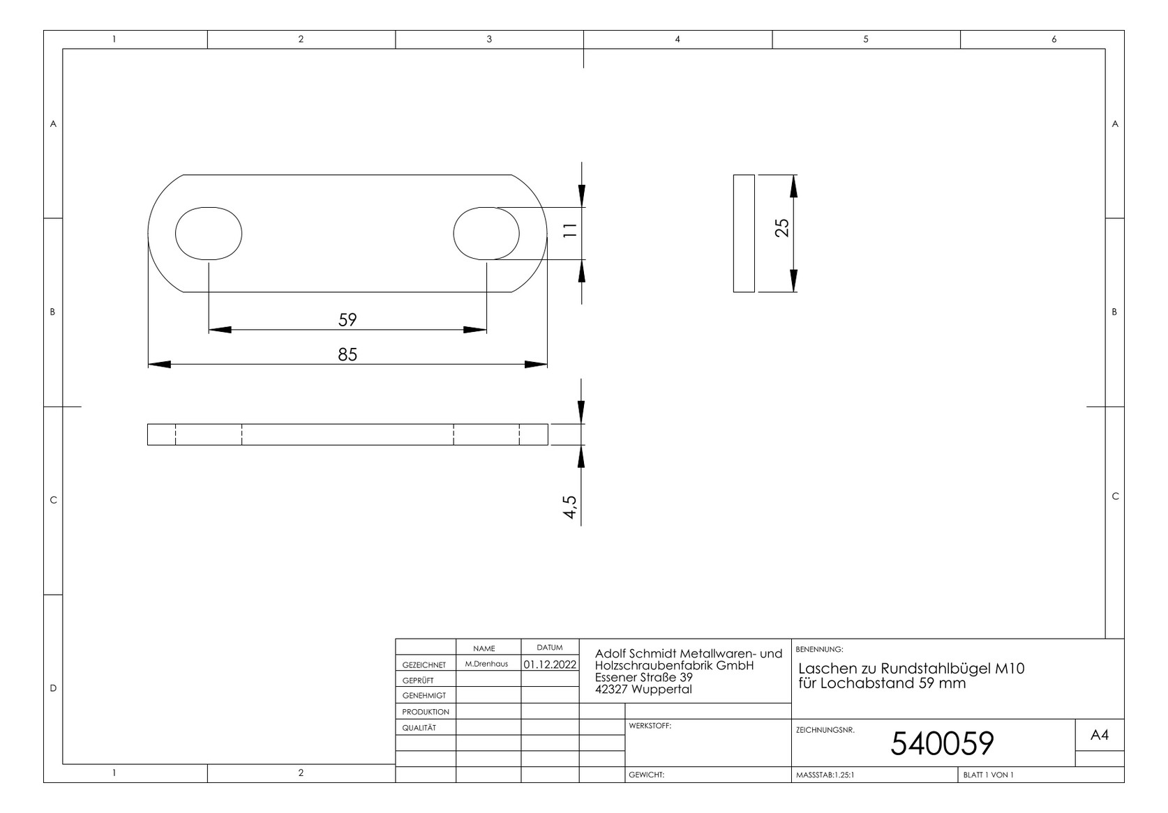 ASW Lasche M 10, Lochabstand 59 mm, 85 mm, Stahl verzinkt