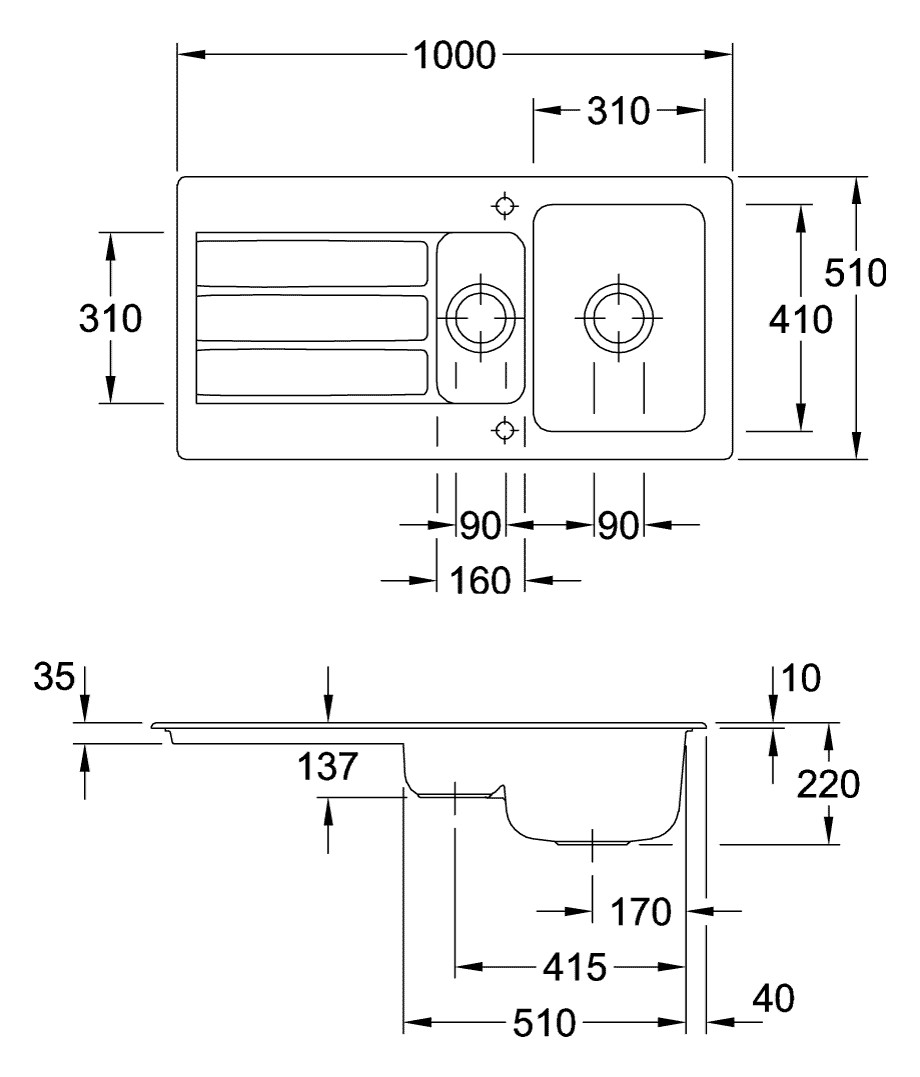 V&B Spüle Architectura 60 XR mit Ablaufgarnitur, rund mit Handbetätigung, stone white CeramicPlus
