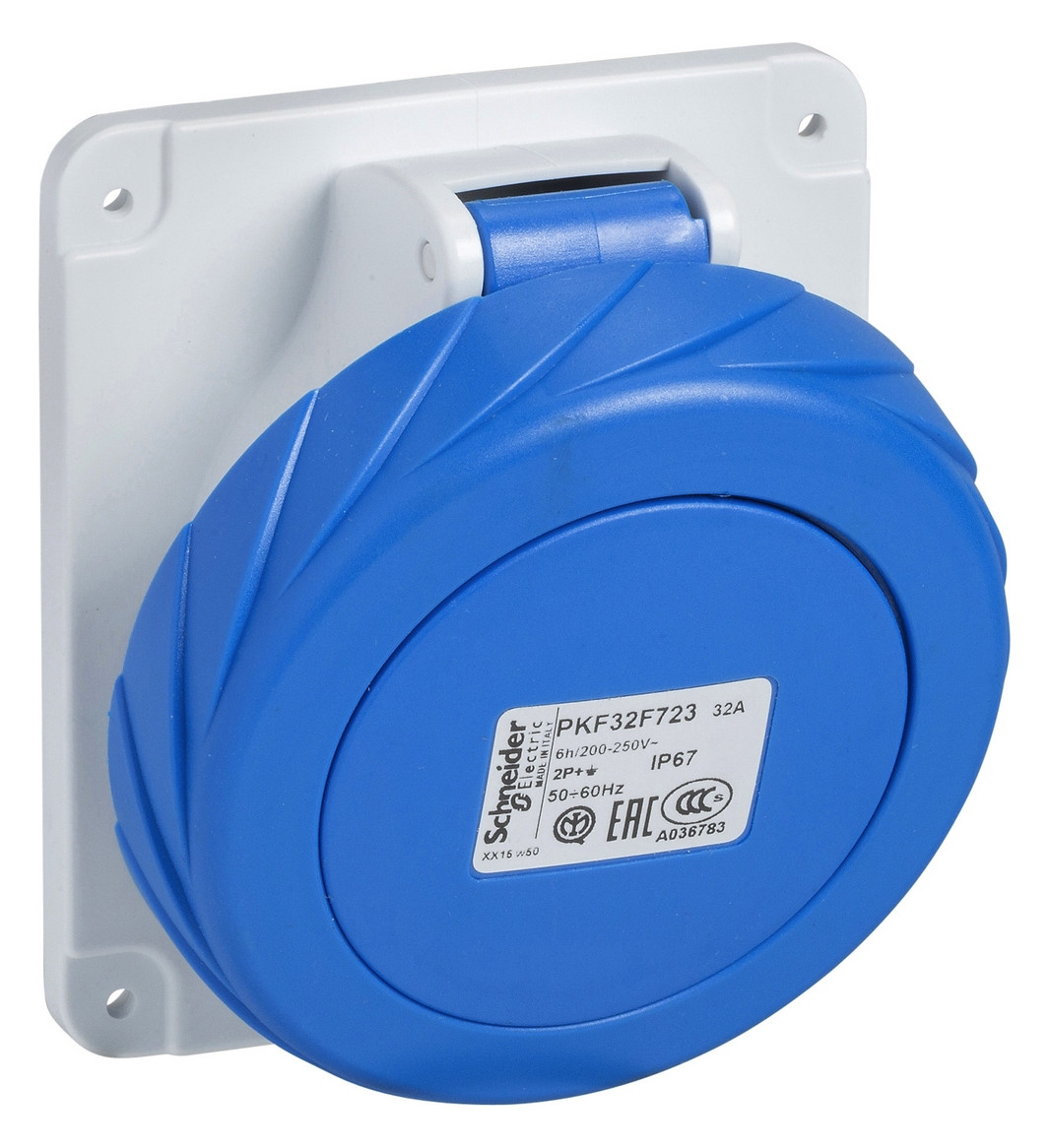 CEE-Anbausteckdose 2p 32A Acti9 230V/bl 6h IP67 Schraubkl abgew Kst 100x90mm