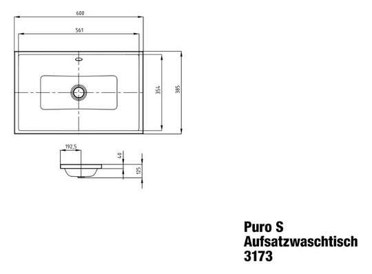 Kaldewei Aufsatzwaschtisch PURO S 3173, 60 x 38,5 cm, warm grey 10, mit Überlauf, ohne Hahnloch