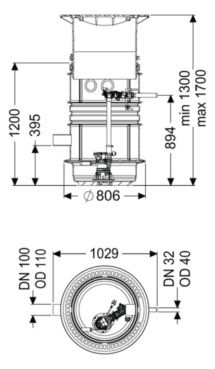 Kessel Pumpstation Aquapump Medium Mono GTF 600, 1300-1750 mm, mit Schwimmer, Abdeckung A/B