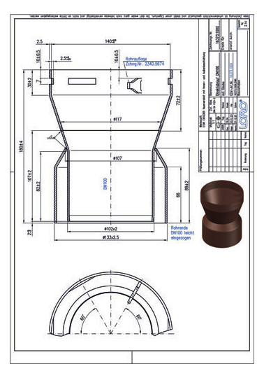 LORO Balkondirektablauf Serie I DN 100, 180 mm, Auslauf senkrecht, mit Glocke