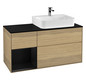 V&B Waschtisch-Unterschrank Abdeckplatte Glass Black Matt Finion 120cm, Regal links Black matt lacquer, Oak Veneer