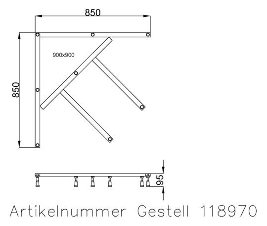 Hoesch Untergestell Muna für 5-Eck/Viertelkreis 90 x 90 cm