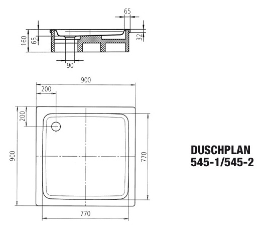 Kaldewei Duschwanne DUSCHPLAN 545-1 90x90x6,5cm, weiß