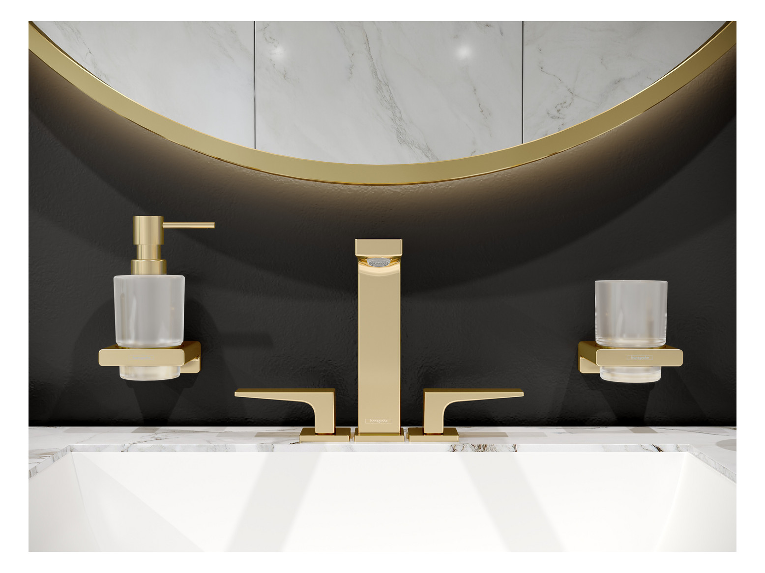 hansgrohe Zahnbecher AddStoris mit Glas, Wandmontage, Metall, polished gold optic