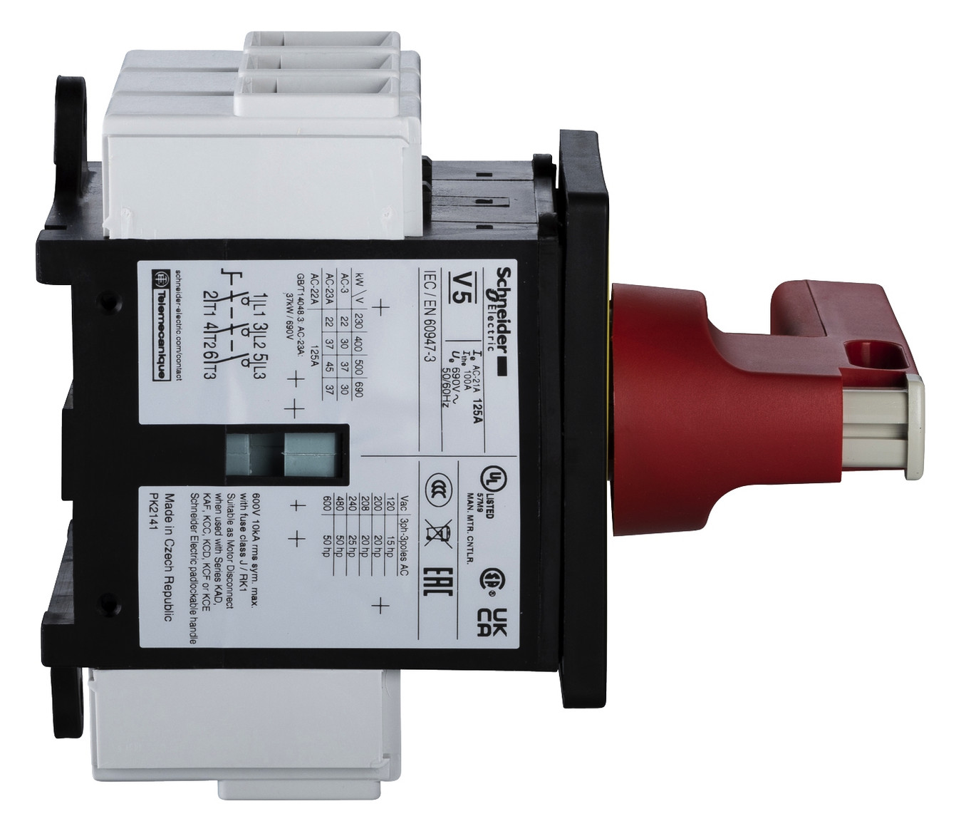 Hauptschalter 125A 3p IP65 Einb NOT-AUS Festeinbau 37kW/AC