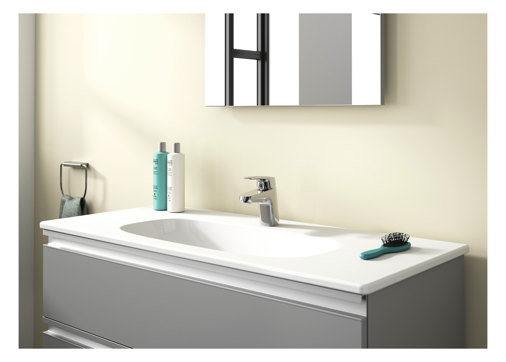 Ideal-Standard Waschtisch-Einhebelmischer CeraFlex mit Kunststoff-Ablaufgarnitur, Ausladung 101mm, chrom