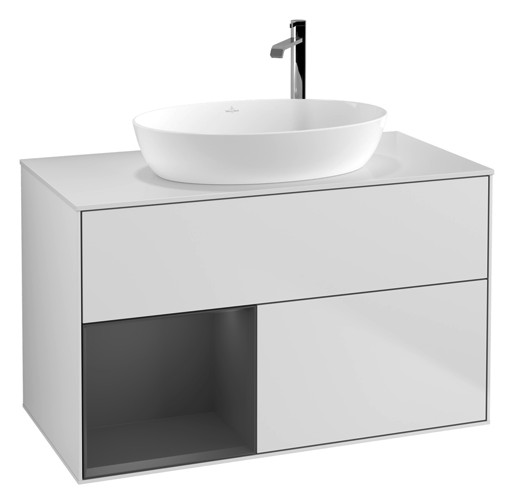 V&B Waschtisch-Unterschrank Finion 100cm, Abdeckplatte white matt, Regal Anthracite matt lacquer, White matt lacquer