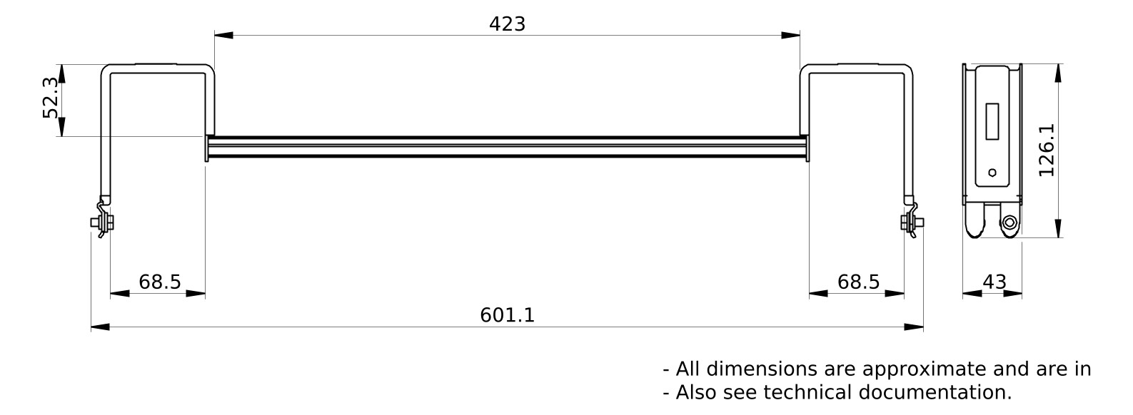 Tragschiene 43x592x126mm Metall
