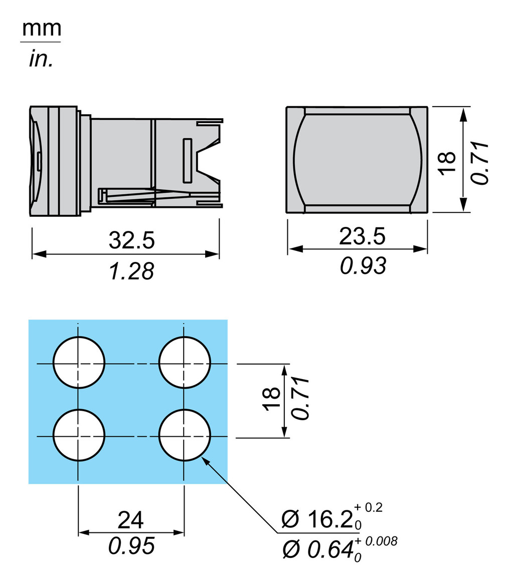 Drucktaster Front 1f ws bel.b Ø16mm IP65 rechteck Geeignet für Beleuchtung