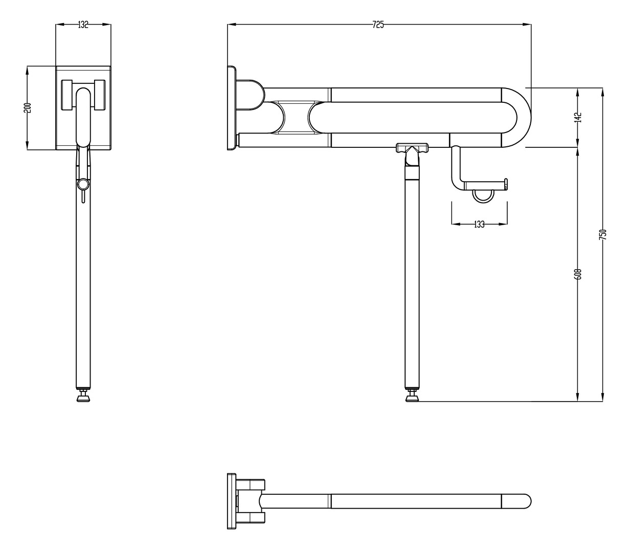 Normbau Stützklappgriff Nylon Care 750mm, 725 mm, Bodenstütze, Papierrollenhalter, Antibac, weiß