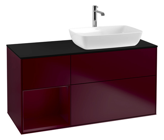 V&B Waschtisch-Unterschrank Finion 120cm, Abdeckplatte black matt, Regal Peony matt lacquer, Peony Matt