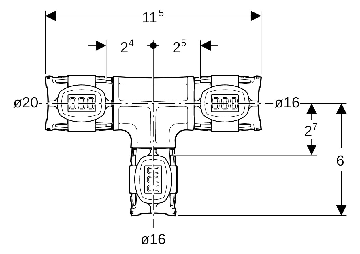 Geberit T-Stück FlowFit Ø 20 x 16 x 16 mm, reduziert, PPSU