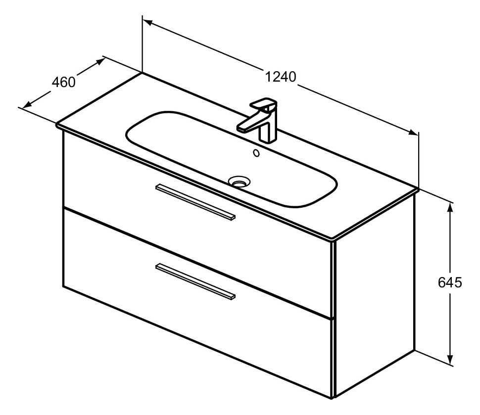 Ideal-Standard Möbelwaschtisch-Paket i.life A 124x46x64,5cm, 1 Hahnloch, Griff Chrom gebürstet, coffee oak