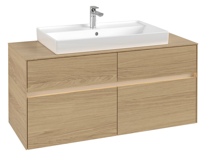 V&B Waschtischunterschrank Collaro 120x54,8x50cm, Waschtisch mittig, LED-Beleuchtung 8,8 W, nordic oak