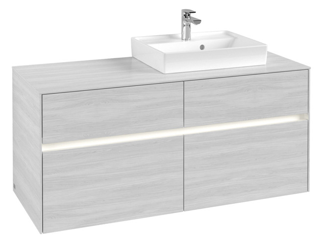 V&B Waschtischunterschrank Collaro 120x54,8x50cm, Waschtisch rechts, LED-Beleuchtung 8,8 W, white wood