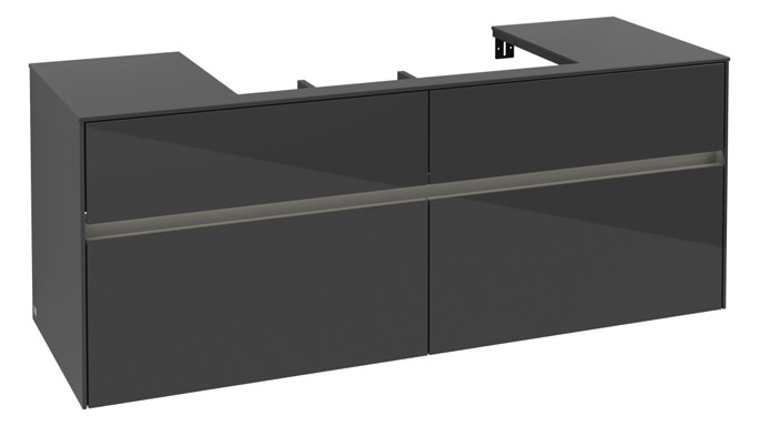 V&B Waschtischunterschrank Collaro 140x54,8x50cm, Waschtisch mittig, LED-Beleuchtung 10,4 W, glossy grey