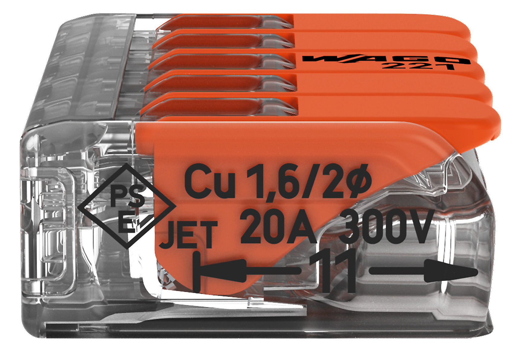 Steckklemme 5f 450V 32A Serie 221 0,2-4qmm m.BetätiHebel f.Massivleiter