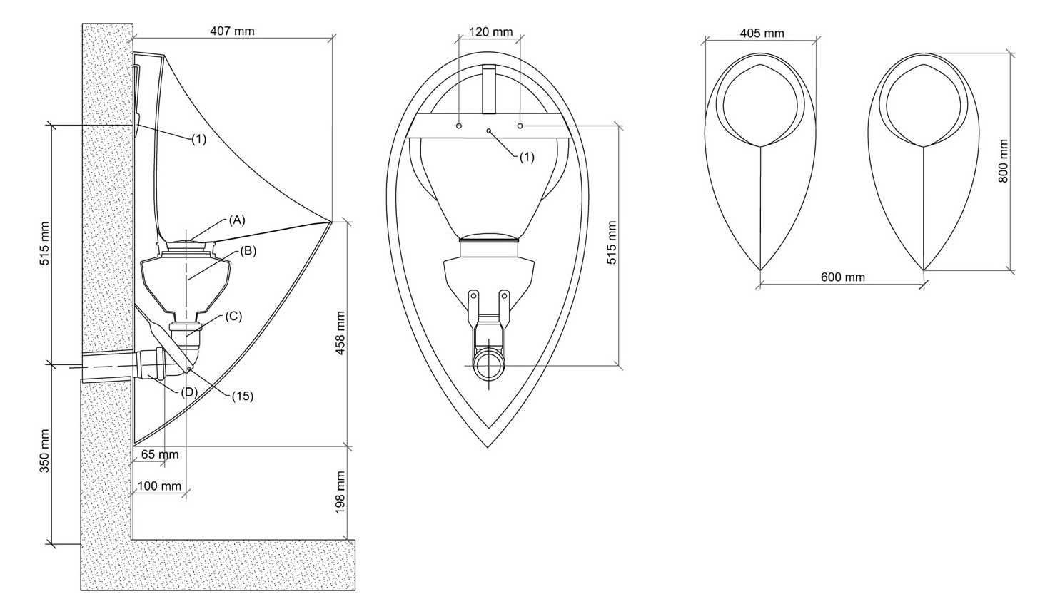 Sanit Urinal Admiral Glasfiber, Anschluss horizontal, grau