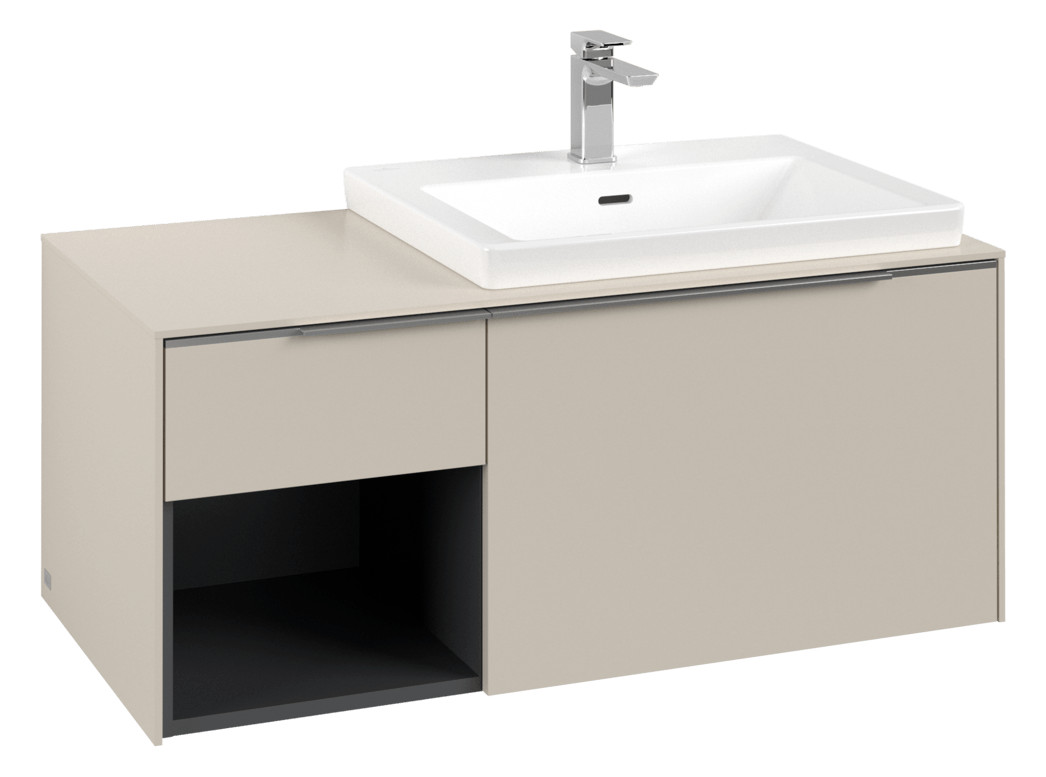 V&B Waschtisch-Unterschrank Becken rechts Subway 3.0 100,1x42,25x51,6cm, ohne LED/Griff Aluminium glänzend, cashmere grey