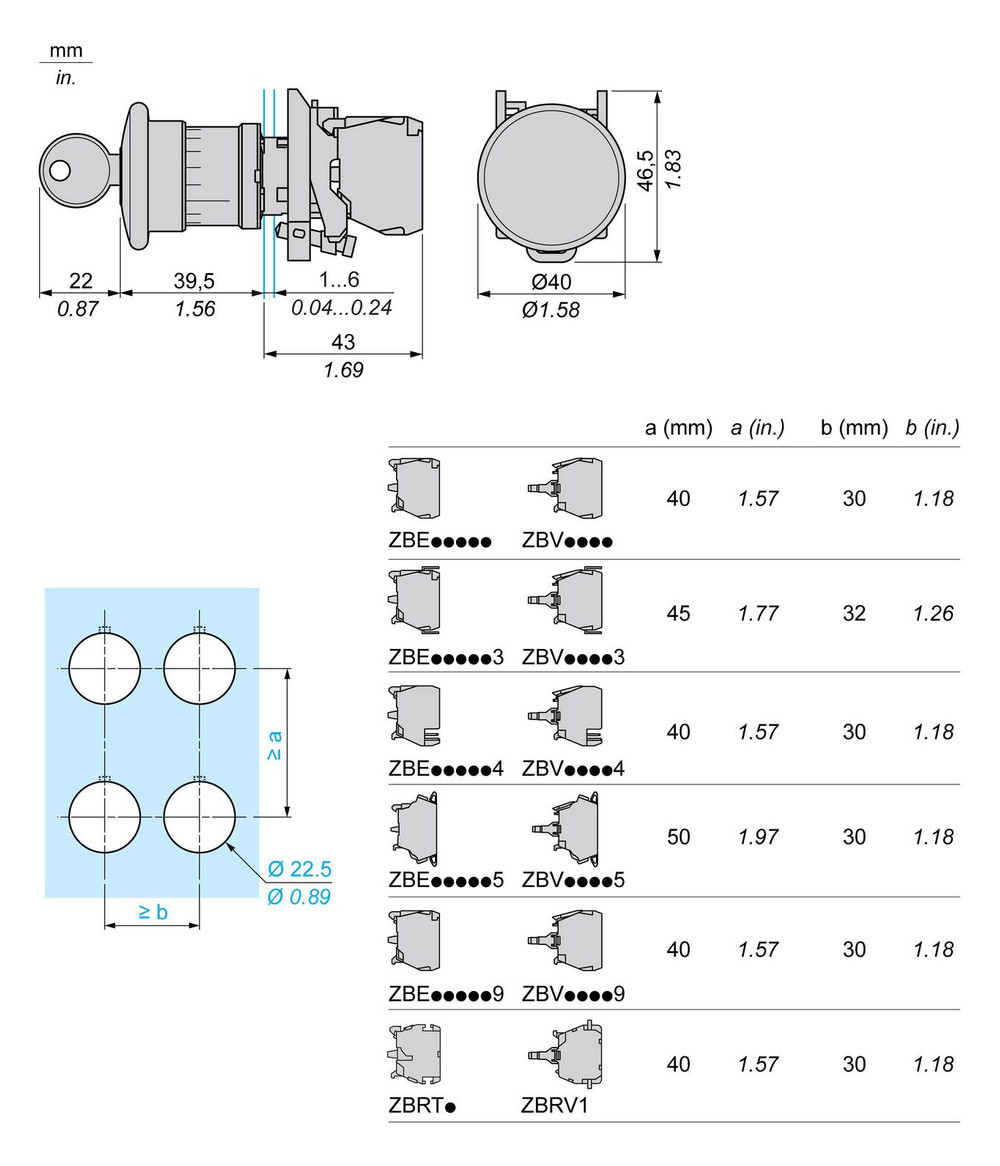 Not-Aus Taster EB IP66 Schlüssel 1S 1Ö Ø22,5mm Einb Schraub