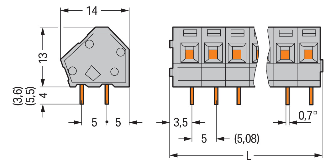 Printklemme 24f 1re lgr Serie 236 RM=5,08 Federzuganschluss/Lötanschluss Printklemme 24f 1re lgr Serie 236 RM=5,08 Federzuganschluss/Lötanschluss