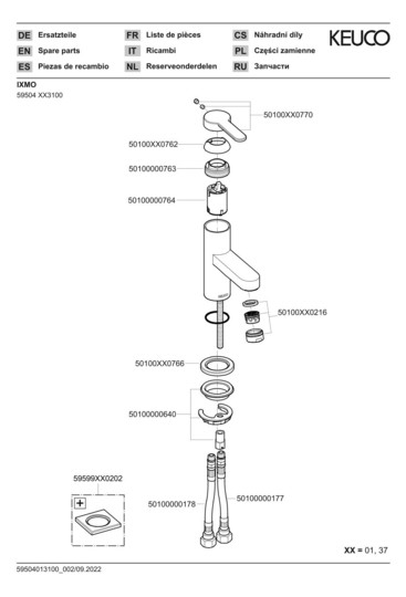 KEUCO Waschtisch-Einhebelmischer 60 IXMO Flat Ausladung 89mm, ohne Ablaufgarnitur, verchromt