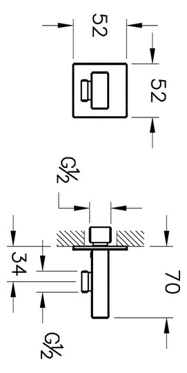 VitrA Bad Wandanschlussbogen Root Square 1/2" mit integrierter Handbrausehalterung, Kupfer