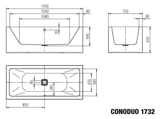 Kaldewei Badewanne MEISTERSTÜCK CONODUO 1733 180x80cm, weiß Perl-Effekt, mit Ablaufgarnitur