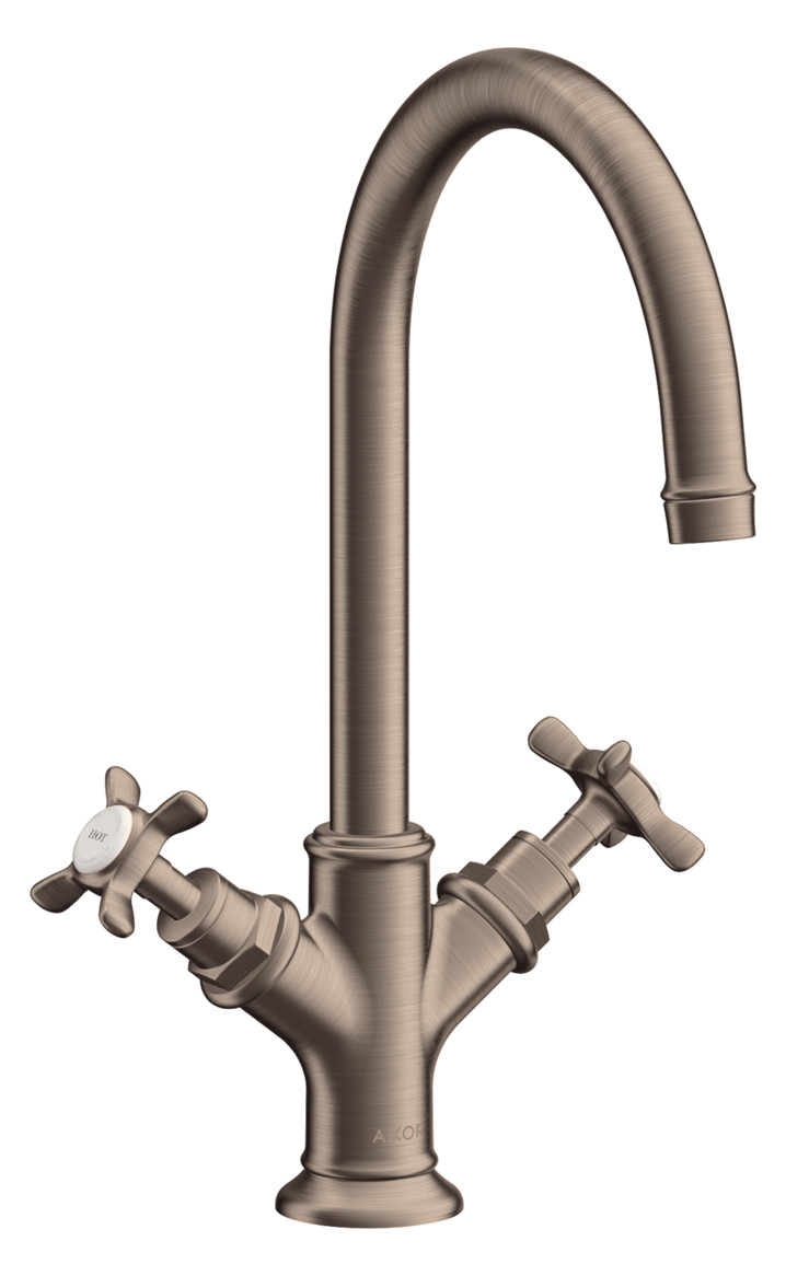 hansgrohe 2-Griff-Waschtischarmatur 210 Axor Montreux Ausladung 175mm, mit Kreuzgriffen, mit Zugstangen-Ablaufgarnitur, brushed nickel