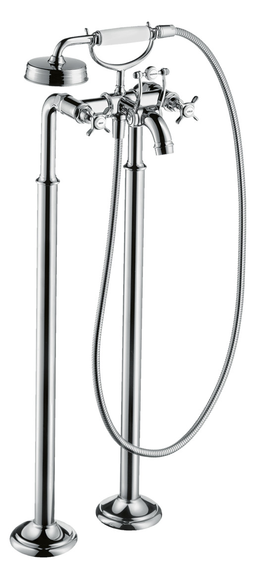 hansgrohe Fertigmontageset Axor Montreux 2-Griff-Wannen-Armatur, bodenstehend, mit Kreuzgriffen, chrom
