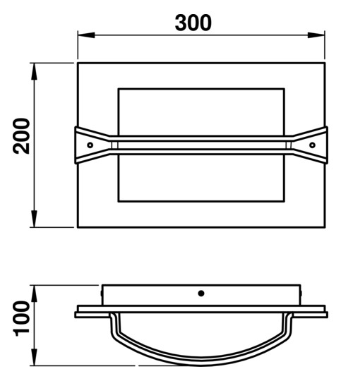 Glasleuchte 75W HV br IP44 E27 300x200x100mm