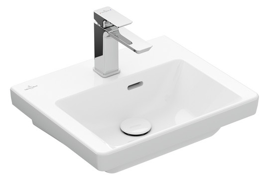 V&B Handwaschbecken Subway 3.0 45x37cm, eckig, mit Hahnloch/ohne Überlauf, stone white C-plus